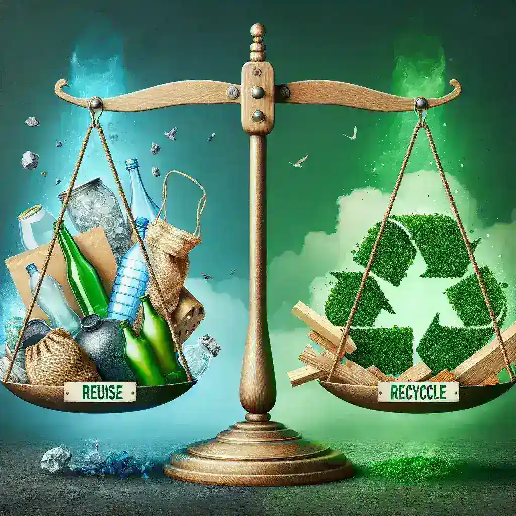 "Infographic illustrating the environmental benefits of reuse cases versus traditional recycling cycles, highlighting reduced carbon output and resource conservation."