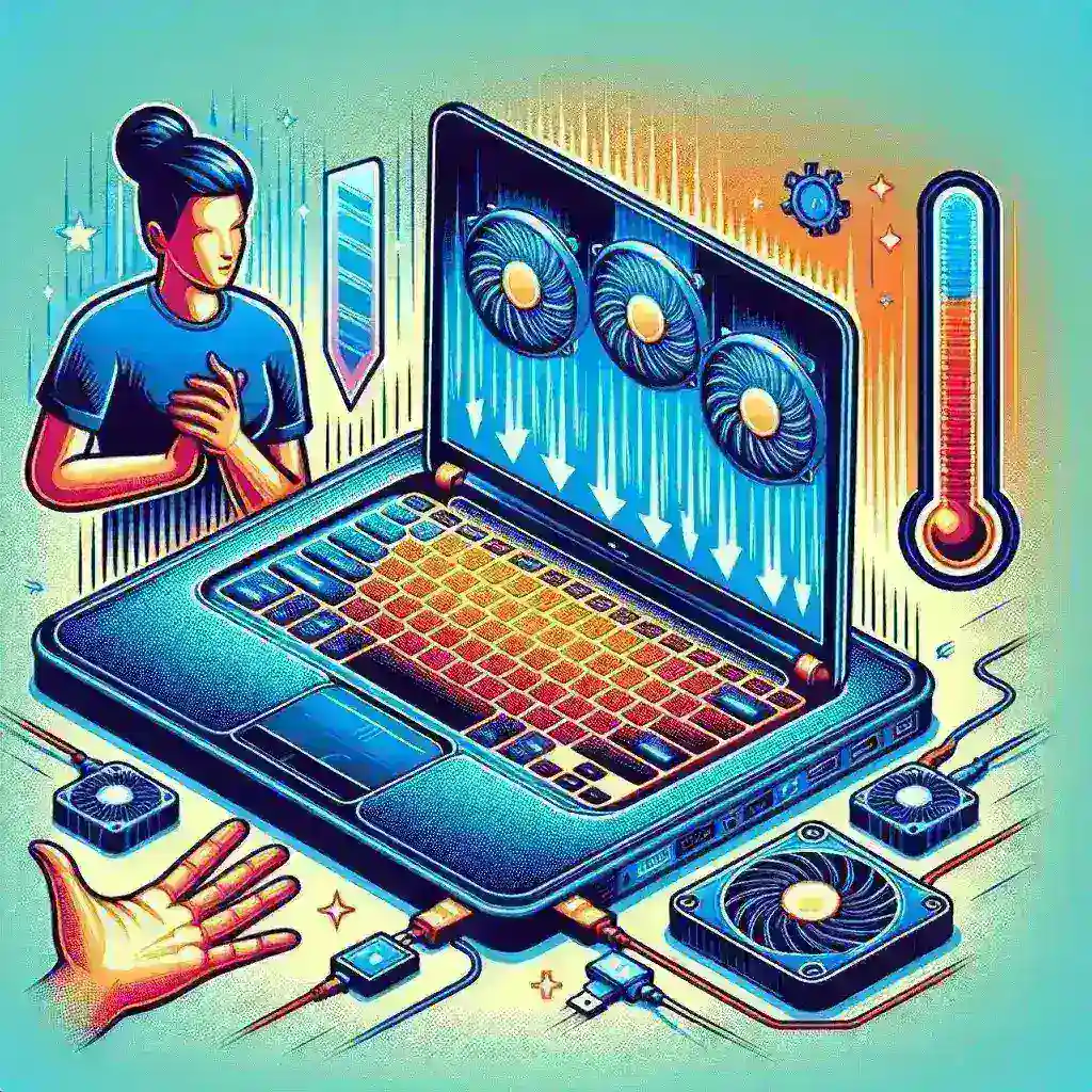 "Man using a cooling pad to quickly cool down an overheated laptop, demonstrating effective techniques to prevent laptop overheating."