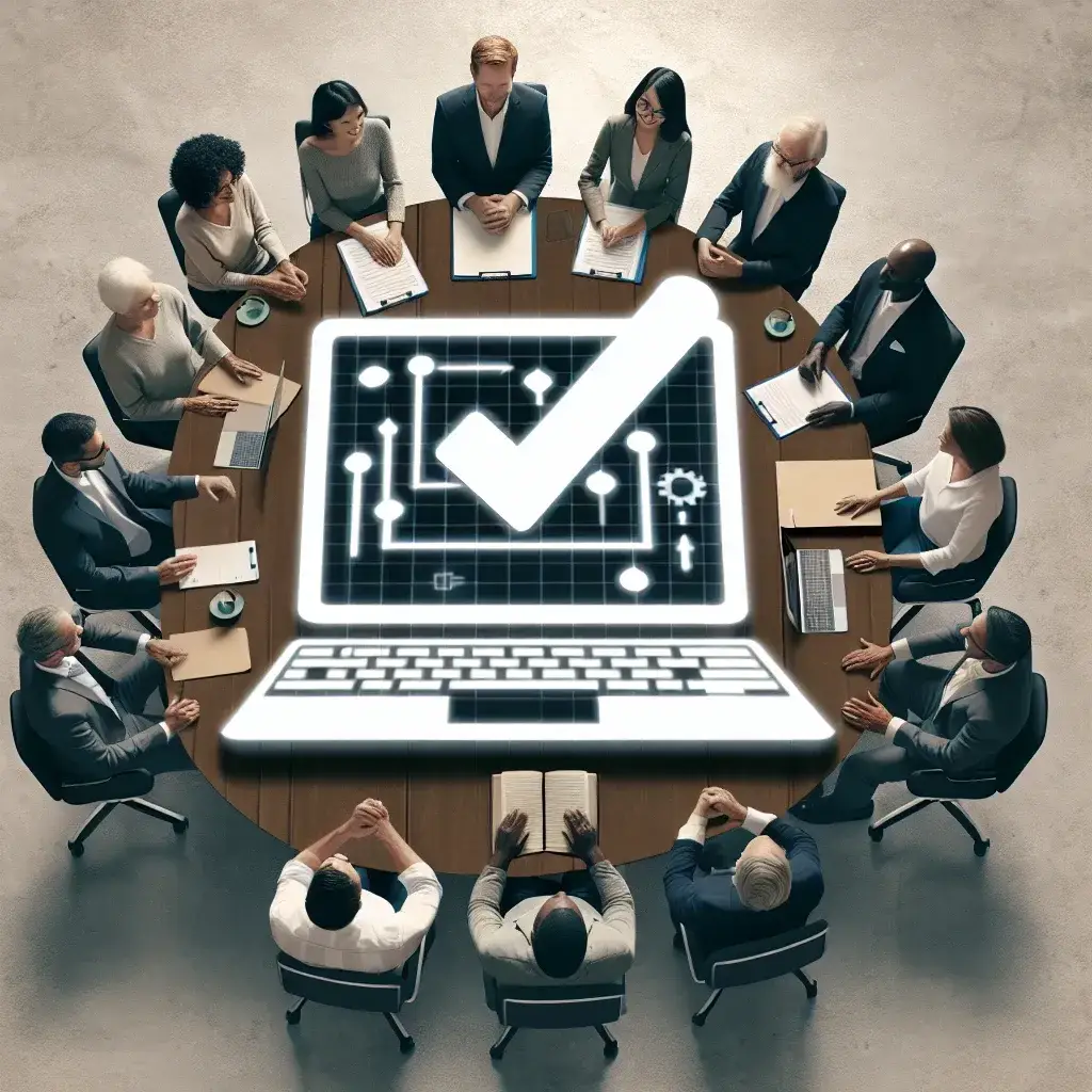 "Nonprofit organization team discussing software options at a table, highlighting the importance of choosing the right tools for effective management and fundraising."